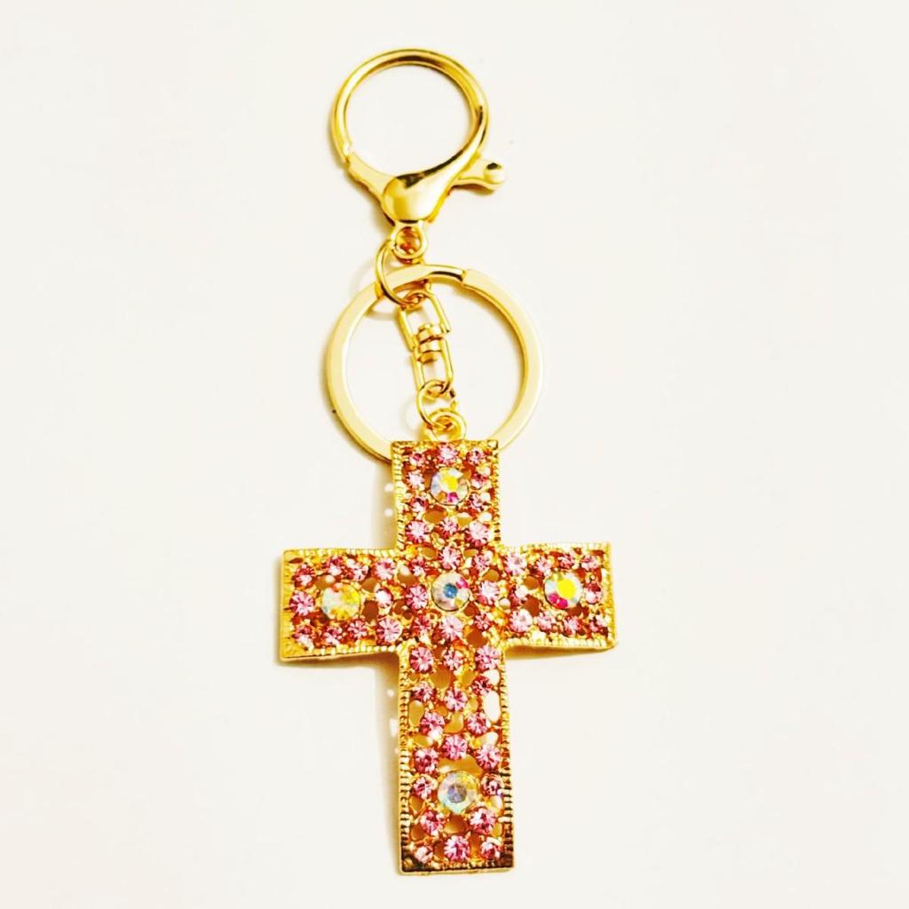 Rhinestone Cross Charm Keychain & Pendant - Vintage Style