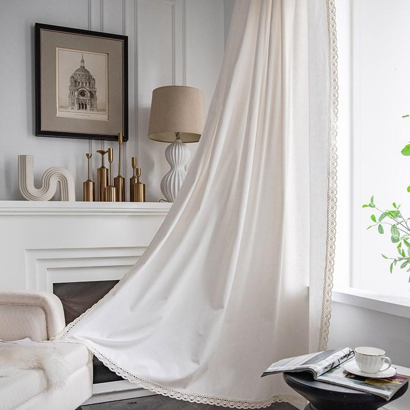 Cotton Linen American Style White Curtain Blackout Thick with Sun Lace Drape for The Luxury Living Room Curtains Home Decoretion
