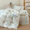 Summer Orchid Tencel Four-Piece Silk Smooth Bedding Set with Embroidered Duvet Cover