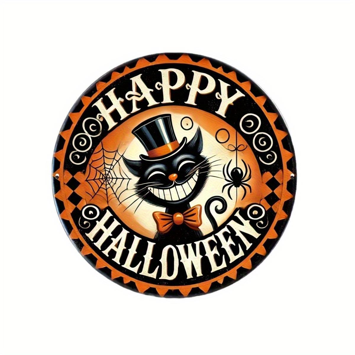 

2d Плоский 20*20см, Украшение для дома на Хэллоуин, Счастливого Хэллоуина, Черный кот и паук, Деревянный круглый логотип Креативная декоративная доска, для дома, кухни 20*20cm