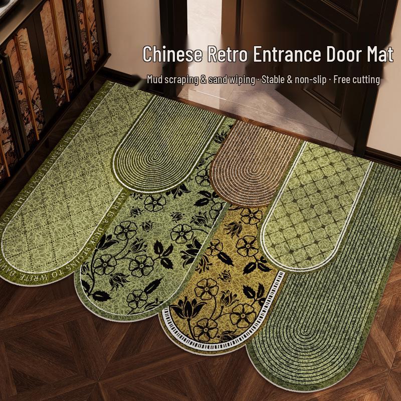 Used Retro Style Green Entrance Door Mat - Durable, Dirt-Resistant, Non-Slip Foot Mat