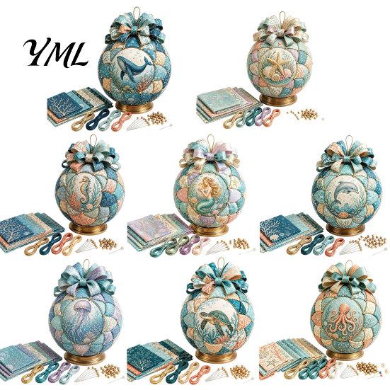 Desktop Scenery Making Set Ocean Treasures DIY Patchwork Ball Ornament Kit, Nautical Dolphin Fabric Craft Handmade Set, Coastal Decor, Hanging