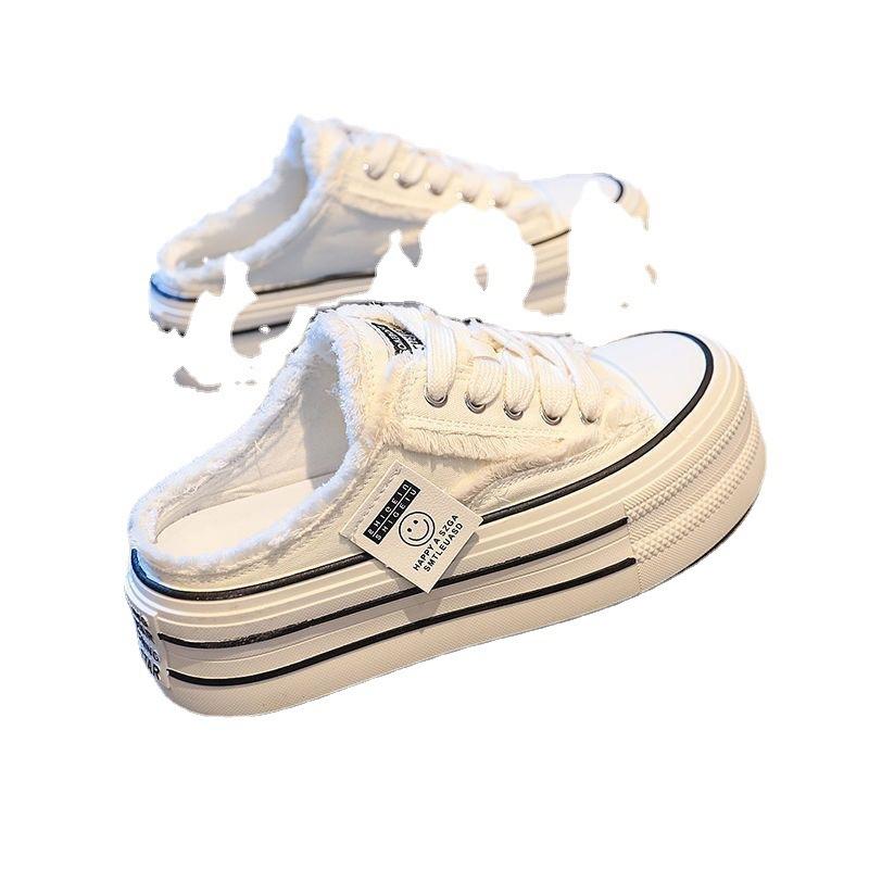 Baotou slippers summer wear 22 new canvas shoes without heel lazy half drag platform beggar shoes