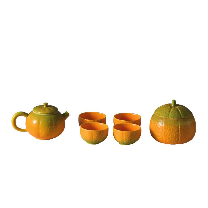 A Pot Of Four Cups Of Tea Cans, An Orange Kung Fu Tea Set, Ceramic Light Luxury High-End Household Tea, Chinese Gifts