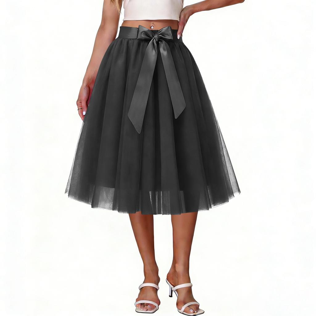 Women's Fashion Color Half Length Skirt Chiffon Skirt A -Layer Mesh Puff Skirt Evening Party Skirt Formal Ball Skirt