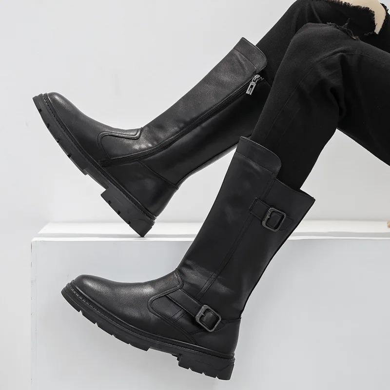 Luxury Men's Leather Boots Fashion Casual Mid-calf Boots High Quality Cowhide Leather High-Top Boot Classic Western Cowboy Boots