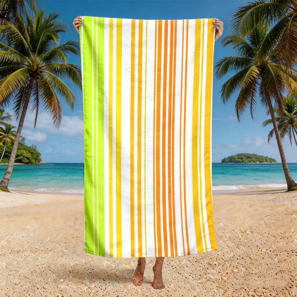 Stripe Print Soft Absorbent Beach Towel Skin Friendly for Beach Yoga Bath Swimming Pool Gift for Family Friends