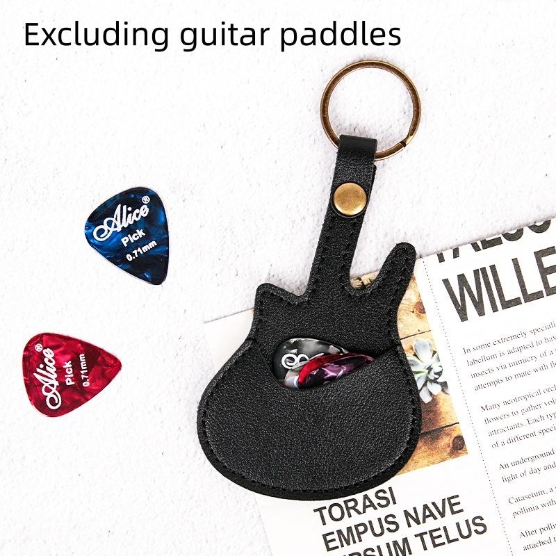 1Pc Leather Guitar Pick Bag Pick Holder Case Guitar Shape With Key Ring Guitar Accessories Instrument Accessories