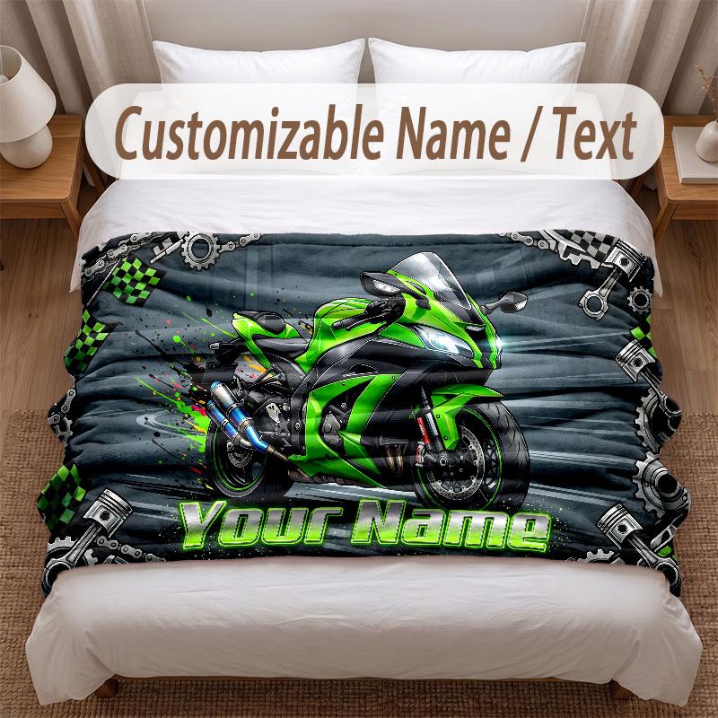 Motorcycle Biker Theme Soft Blanket Personalized Custom Name Text Print Warm Blanket Home Sofa Bedroom Decor