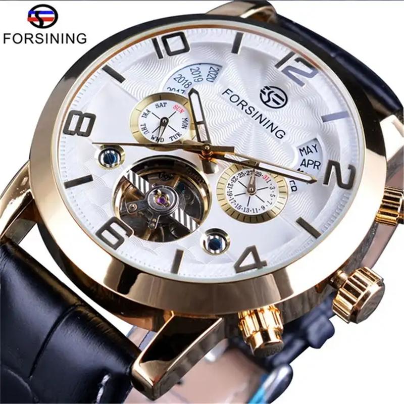 Forsining 165A Forsining Tourbillion Fashion bracelet Clock Multi Function Display Mens Automatic Mechanical Watches christmas