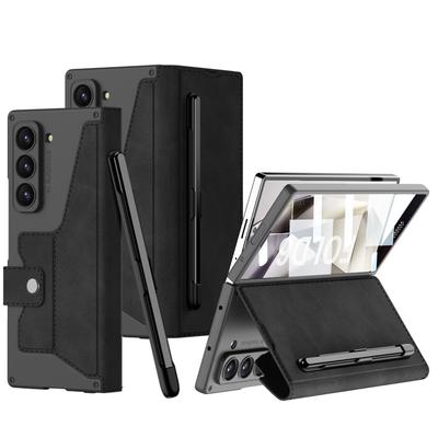 Luxury PU Leather Hard PC Shockproof Phone Cover for Samsung Galaxy Z Fold 6 5 4 3 2 Case with Screen Protector Touch Pen