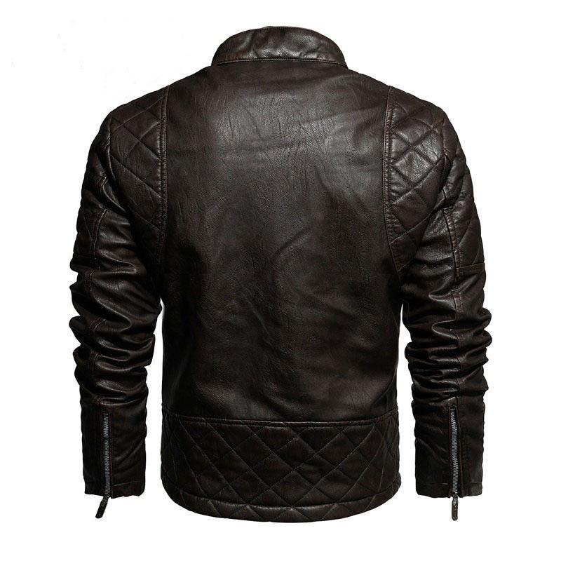 Men's European and American style leather jacket Men's fashion slim-fit locomotive PU leather jacket velvet