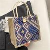 Ethnic Linen Canvas Handbag for Women, Fashionable Grocery Tote, Retro Picnic Shoulder Bag with Buckle Closure, Large Capacity Shopping Bag