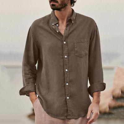 2024 Men's European & American Fashion Solid Color Loose Long-Sleeve Turn-Down Collar Shirt