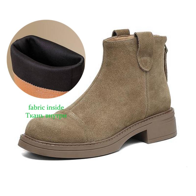 Krazing Pot Krowi Zamsz Nubuk Zima Okrągły Nosek Nowoczesne Kozaki Średni Obcas Zamek Błyskawiczny Styl Punk Damskie Botki