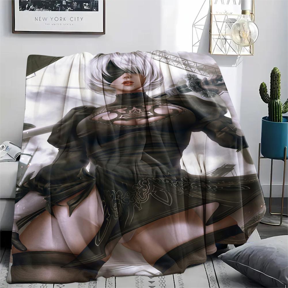 1Pc Yorha 2b Print Flannel Blanket, High quality Comfortable for All Seasons, Home Decor, Warmth and Comfort, Perfect for Christmas Gifts