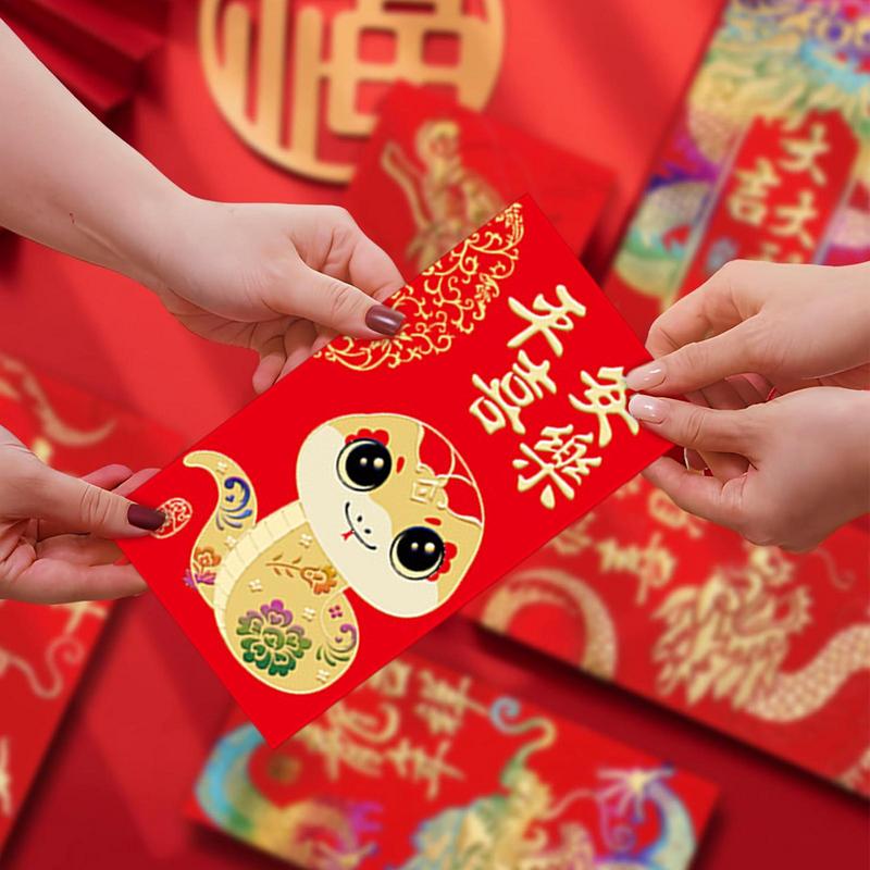 6 Stück Schlangen-Rote Umschläge 2025 Goldfolie Jahr der Schlange Roter Umschlag Große Rote Umschlag-Päckchen Hong Bao für das Frühlingsfest