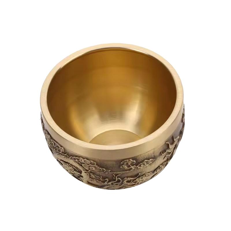 Good Luck Phoenix Cylinder Ornament Traditional Hand Carved Brass Drinking Cup Pure Brass Brass Feng Shui Bowl Lucky Ornament