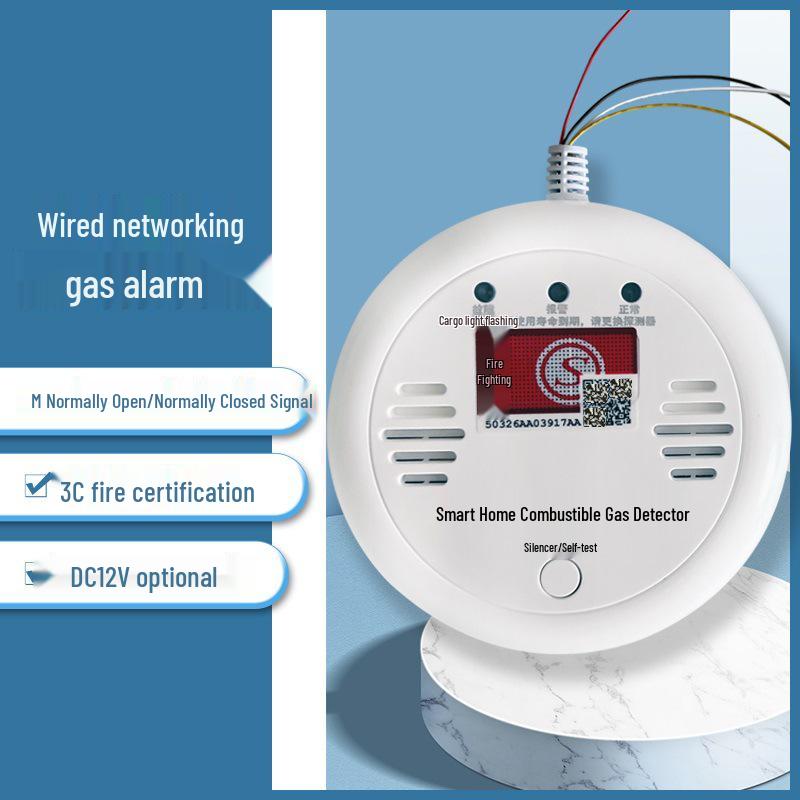 Ceiling-Mounted Wired Natural Gas Leak & Fire Alarm (12V/24V)