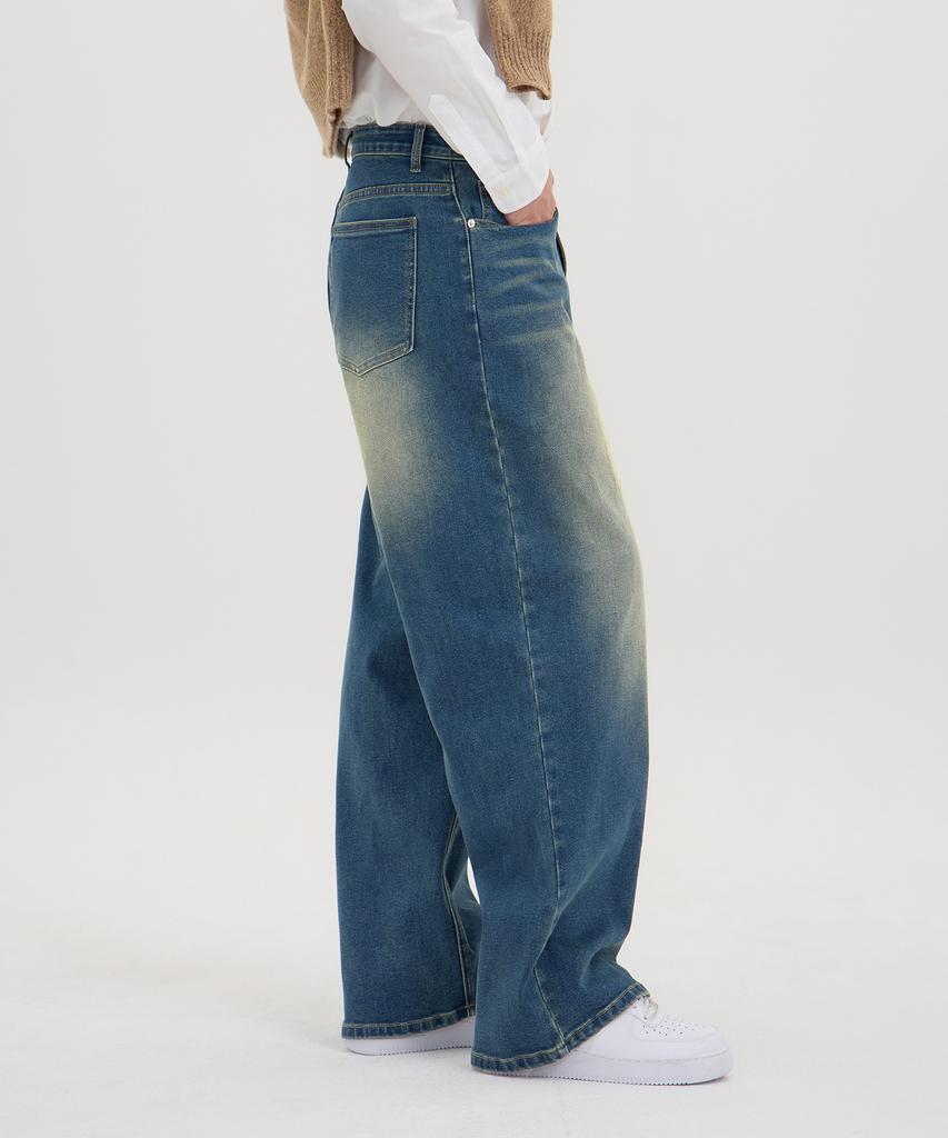 Akeusi Motion Balloon Fit Wide Stretch Denim Pants Unisex (Medium Blue)