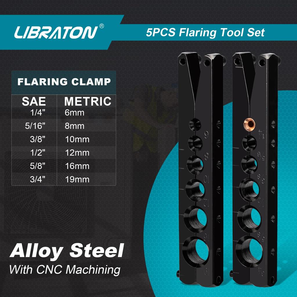 LIBRATON Flare Eccentric Flaring Flare Processing Air Conditioner Plumbing for Pipe Deburring Bar Included Tool, Tool, Tool, Tool, 1/4-3/4 inch,