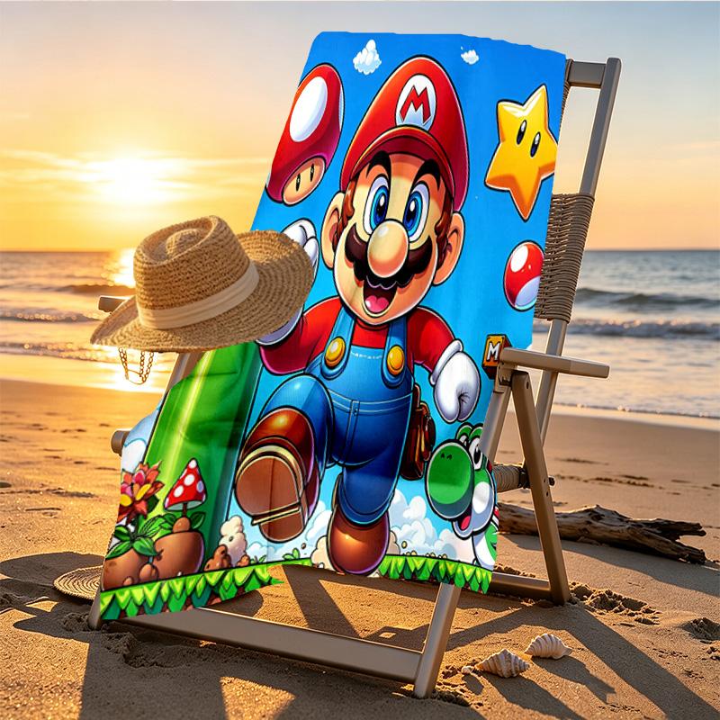 Super Mario Print Beach Towel Design, Soft, Lightweight. for Home Bathroom, Spa, Pool, Yoga, Surfing, Camping, Gift for Family, Friend