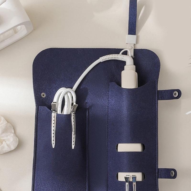 Easy Carry Portable Hanging Felt Storage Bag With Thermal Protective For Hair Curling Iron Travel Organizers