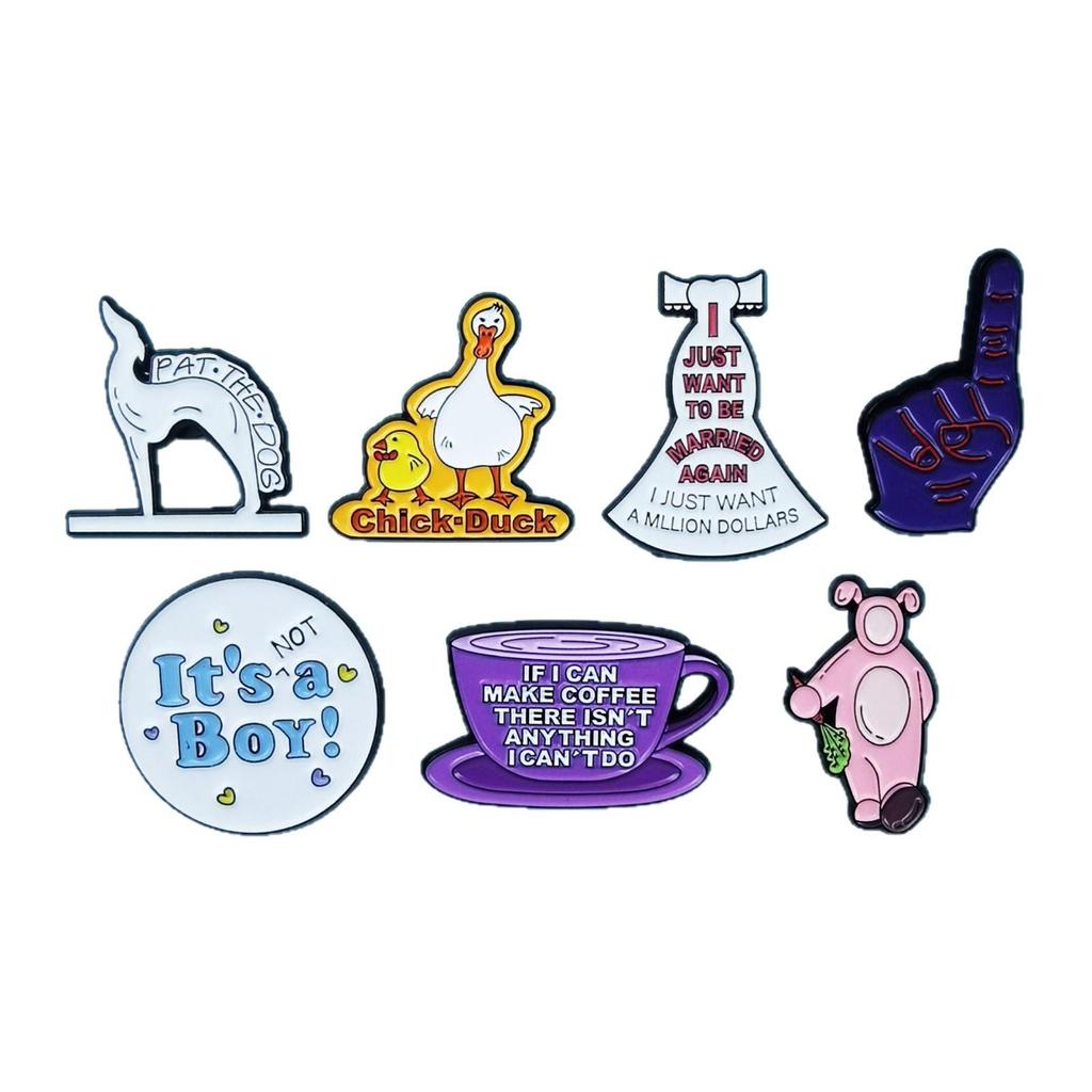 Cartoon Character Style Brooch with Finger Teacup Design - Creative Geometric Badge for Backpack, Alloy Ornament