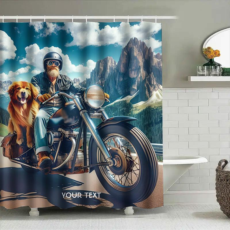 Vintage Motorcycle Shower Curtain Rustic Country Style, Perfect For Bathroom Decor Personalize With Your Text Or Design Today #H