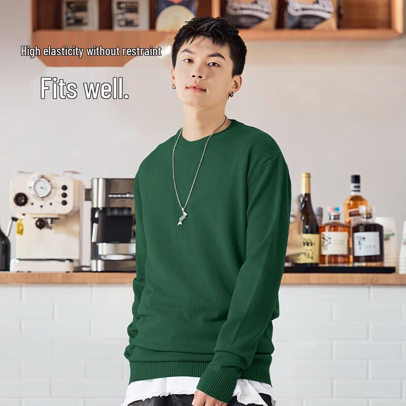 TonLion Men's Double-Strand Heavy Knit Round Neck Pullover Sweater