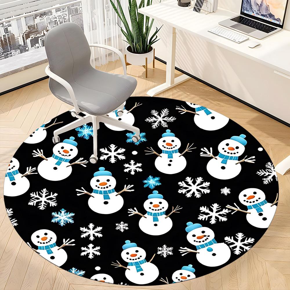 1pc Snowman-patterned Chair Carpet for Office Non-Slip, Machine Washable Rug for Office, Room - Holiday Decor, Machine Made yy251016182