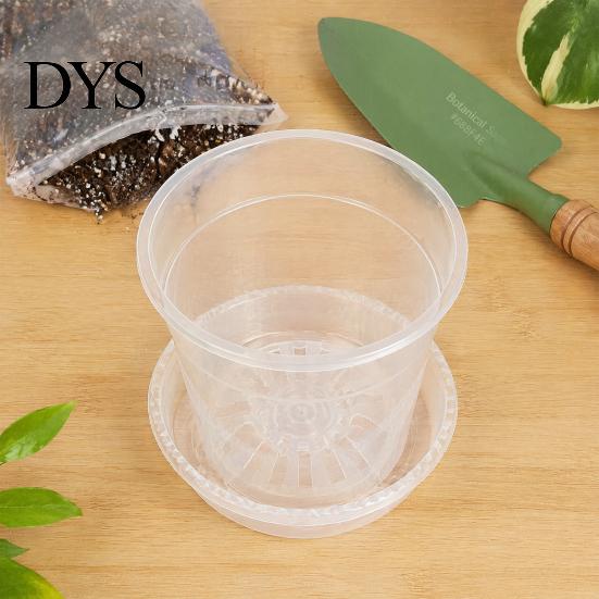 Orchid Repotting Supplies Clear Plastic Pot with Saucer, Plant Pots Drainage Holes, Ventilated Flower for Rose, Phalaenopsis, Seedings Indoor