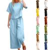 Conjunto de Moda Casual Feminino de 2 Peças: Top Colorido de Manga Curta e Calça Longa