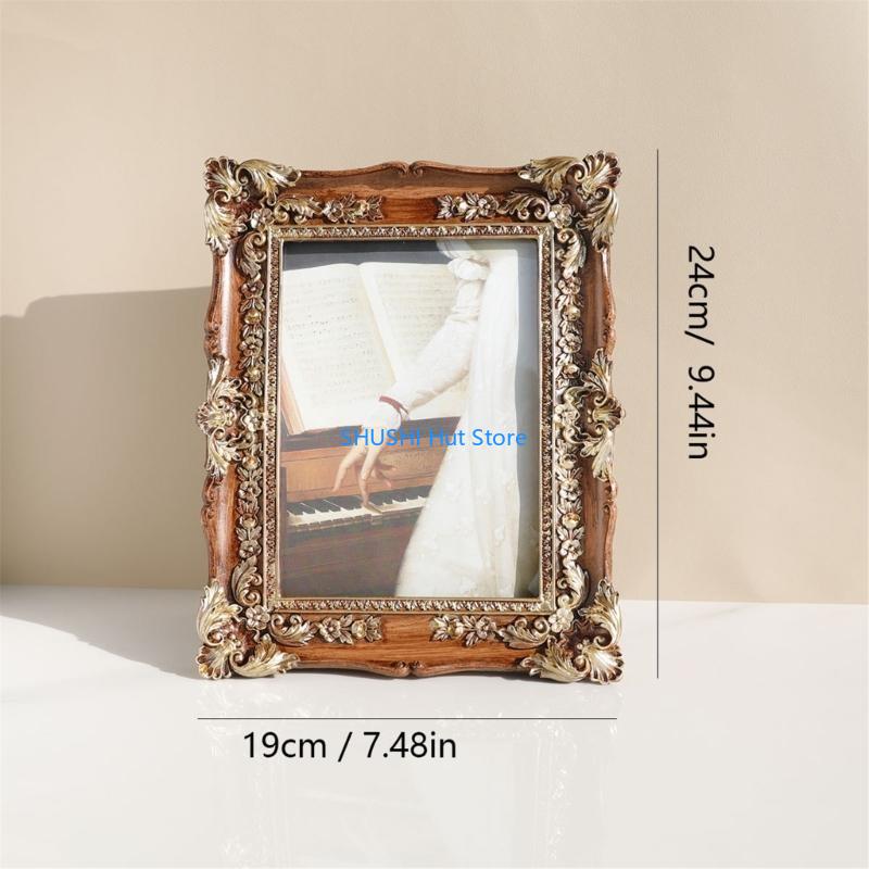 Luxurious Resins Picture Frame Vintage European Designs Flower Carvings Photo Frame for Tabletop Display or Wall Hanging D57B