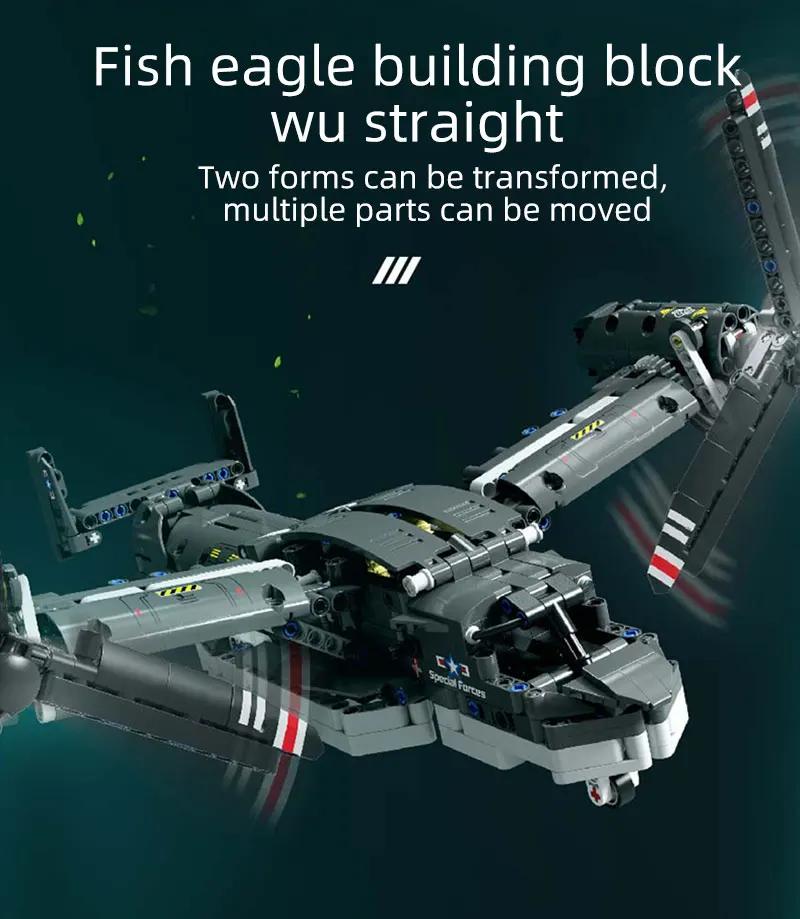 1133Pcs MOC City WW2 Military Electric Osprey Fighter Building Blocks Aircraft Helicopter Airplane Bricks Toys for Children Gift