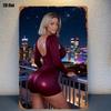 Sexy Woman Silhouette Night City Skyline Metal Poster Wall Art for Living Room