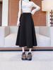 European & American Woolen A-Line Midi Skirt - Korean Style High Waist, Black Pleated Design for Spring/Autumn