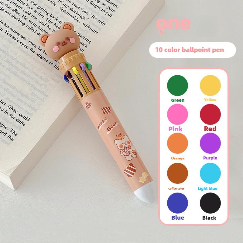 Cute Little Bear with High Appearance, Press Type Neutral Pen, Ten Color Ballpoint Pen, Colorful Pen, Multi-color Pen