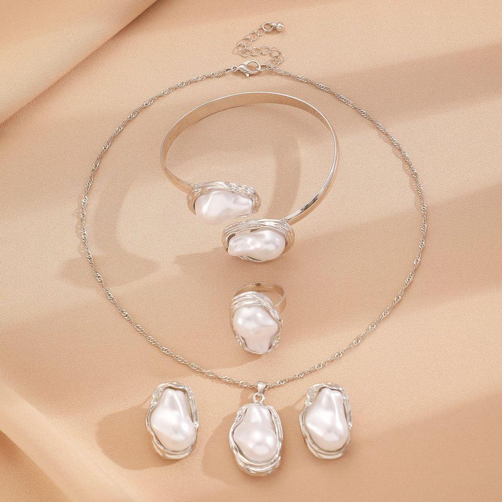 Baroque Pearl Jewelry Set: Necklace, Earrings, Ring, Bracelet, Choker for Women