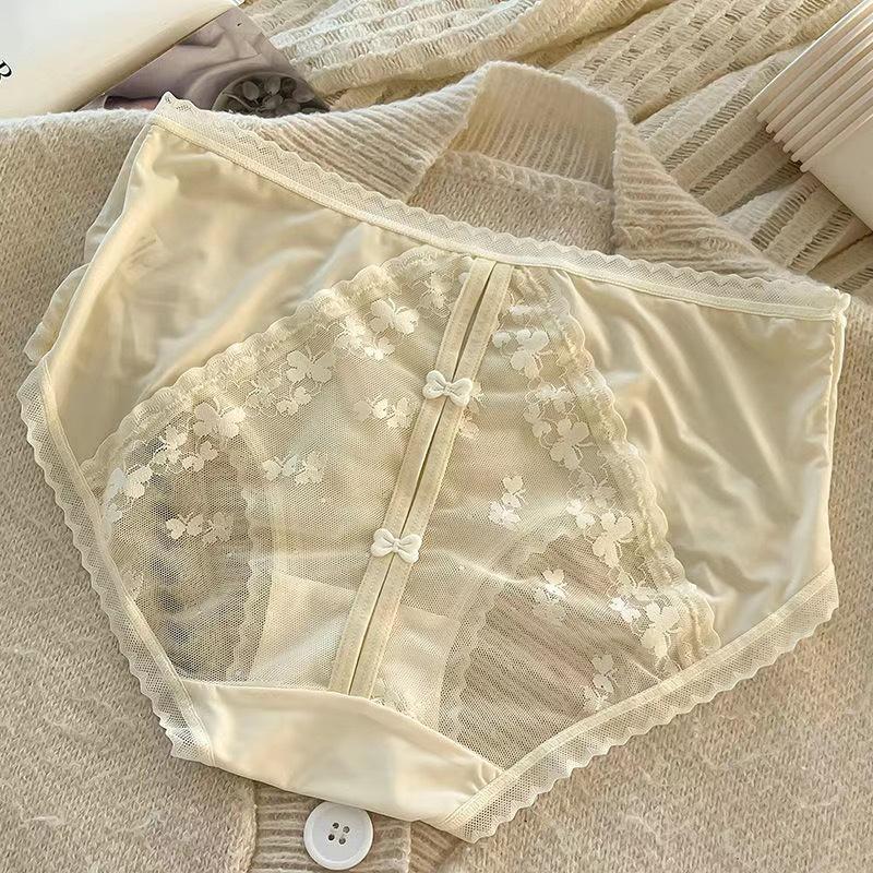 

Pure Desire Little Peach Lace Panties: Antibacterial Mulberry Silk Crotch, Mid-Waist Triangle Briefs for Women Large