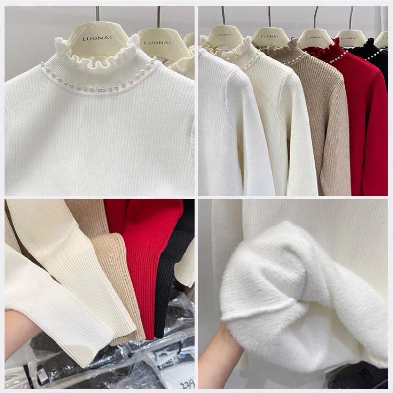 Damen Rollkragenpullover Kaschmir Strickpullover Samtgefüttert Warm Damen Pullover Herbst Winter Damenpullover