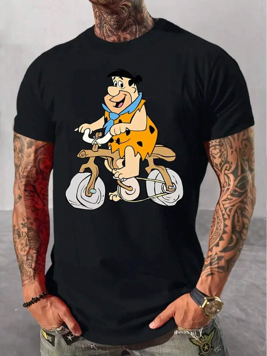 

Fred FQIANtstone CycQIANg Fun Print Unissex T-Shirt XL