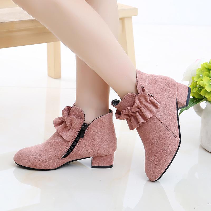 Girls' High Heel Princess Boots - Autumn Winter 2025 Fleece-Lined Short Boots for Kids