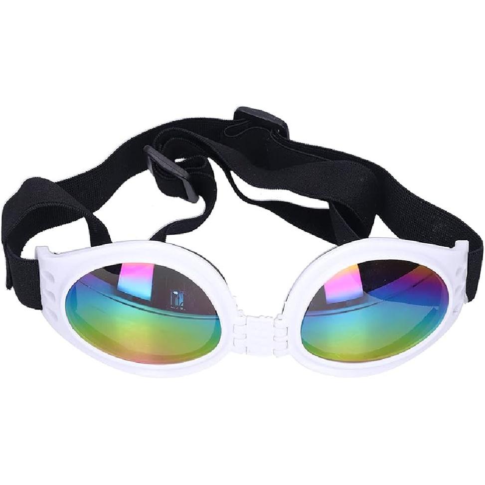 Pssopp Pet Goggles Dog Sunglasses, Windproof Foldable Puppy Goggles Sun Glasses for Medium and Large Dogs Sunglasses[White]