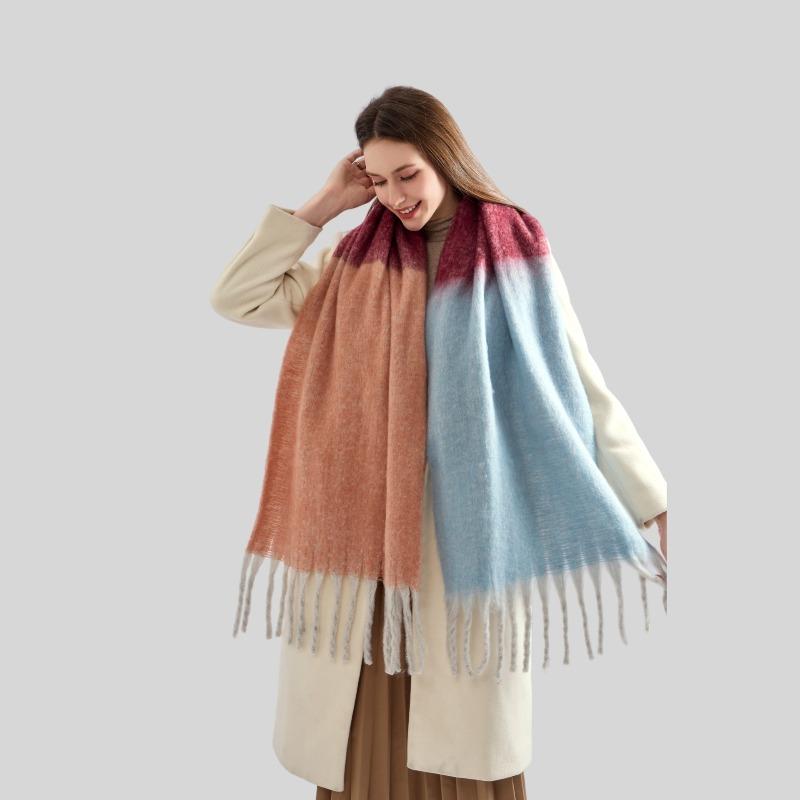 Winter Circle Yarn Gradual Change Color Matching Scarf Striped Tassel with Soft Windproof Scarf Women's Scarf