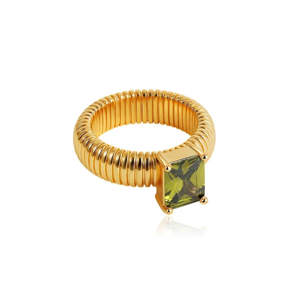 Anelli Placcati Oro 18K Impermeabili Cristallo Multicolore Texture a Strisce Chunky Anello Nuziale Quadrato Lucido Delicato Zircone Gioielli Punk