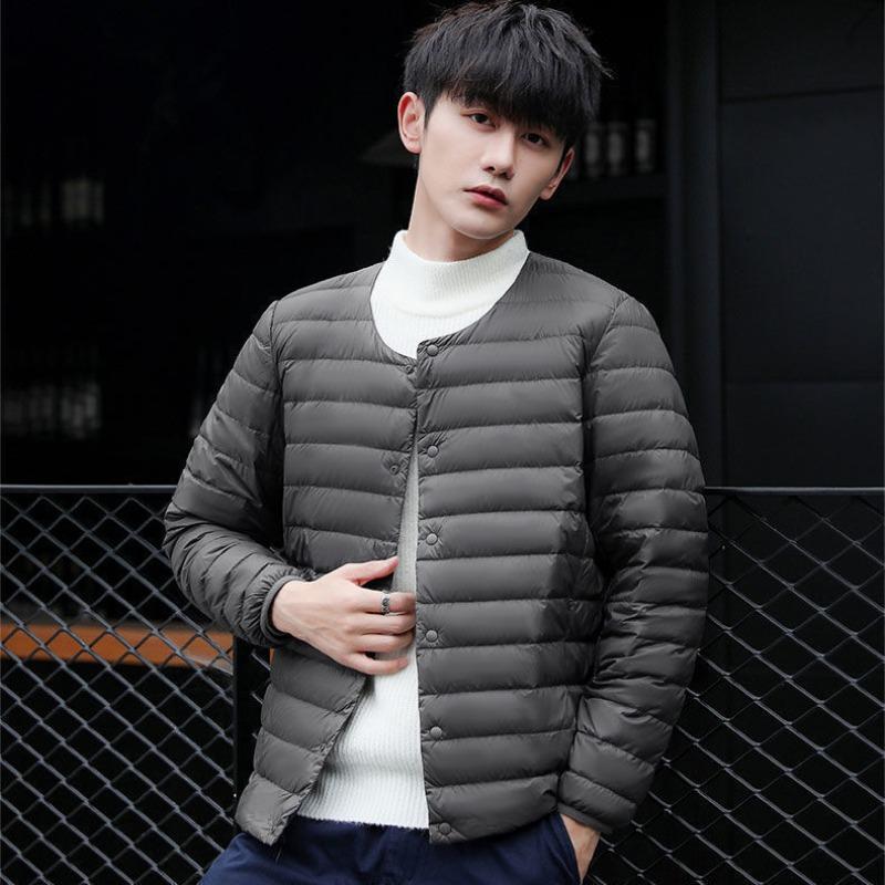 Winter new light down jacket men's short round neck neck warm liner long sleeve slim fit thin large size jacket