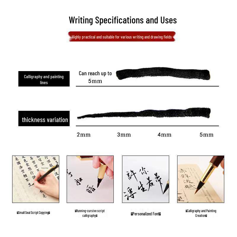 Sandalwood Brush Pen: Portable Calligraphy Soft Tip, Regular Script Ink Cartridge, Engravable Pen