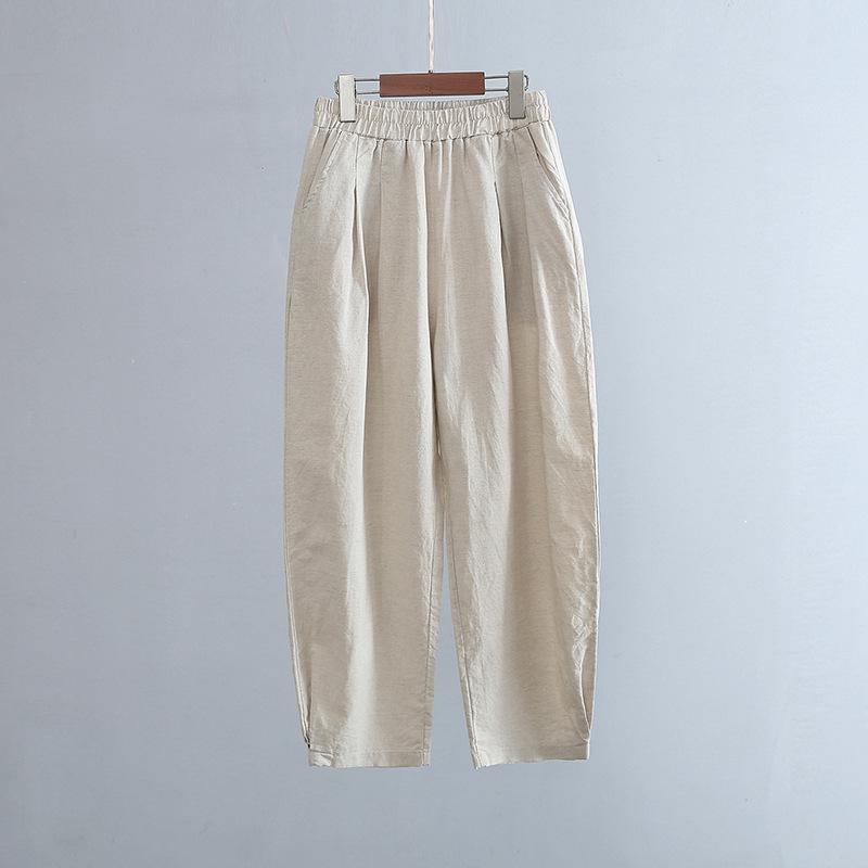 Spring Summer Artistic Loose Sand-Washed Linen Casual Pants for Women - Slimming, Lightweight Meditation Lantern Style