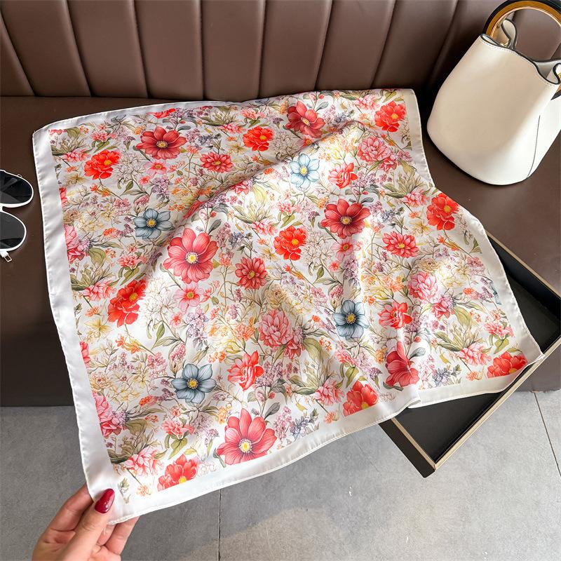 Korean Style Fresh Printed Silk Like Square Scarf For Women 66*70cm